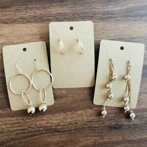 Lot Of 3 Gold Tone Drop Rhinestone Hoops Earrings Party Jewelry Gift Fashion